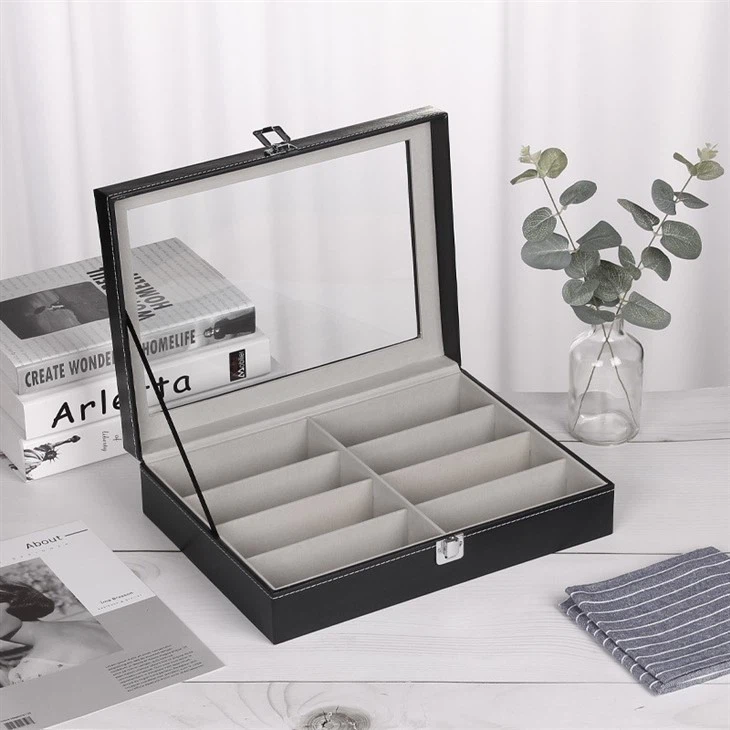 Wholesale Custom 8 Slots Sunglasses Storage Leather Organizer Glasses Cases Sun Glasses Holder PU Eyeglass Display Box Glasses Storage Boxes