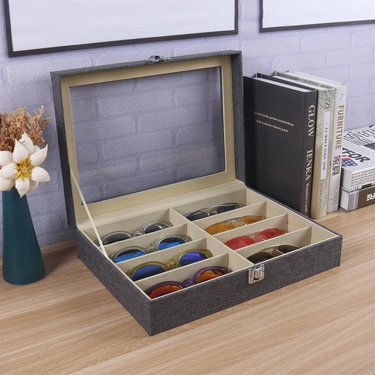 Wholesale Custom 8 Slots Sunglasses Storage Leather Organizer Glasses Cases Sun Glasses Holder PU Eyeglass Display Box Glasses Storage Boxes